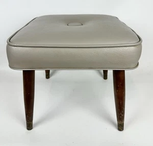 Vintage MCM Mid-Century 15" Square Footstool Ottoman Stool Vinyl Tapered Legs - Picture 1 of 12