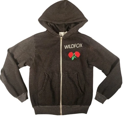 Sudadera con Capucha Wildfox Talla XS Gris Oscuro Rosa Bordada Cremallera Completa Foto 1 de 4