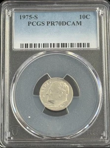Moneda de diez centavos Roosevelt 1975-S PR70 DCAM PCGS etiqueta azul - Imagen 1 de 3