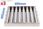 3x Canopy Grease Baffle Filter Stainless Steel Kitchen Extraction Hood 495x495mm