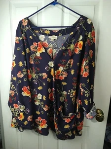 ModCloth Top Damen 3X lila rot Blumen Rollriegel LS Bluse VNeck Boho Büro - Bild 1 von 9