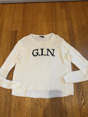 Wooden Ships Sweater Womens M/L Ivory Open Knit G.I.N. Graphic Crewneck Pullover - Image 1 of 4