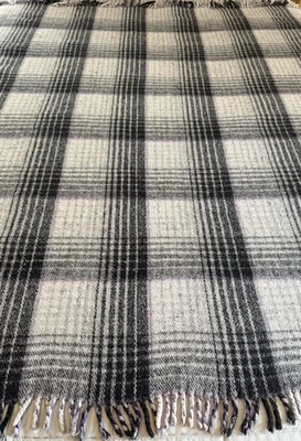 Manta de yoga vintage mexicana Full Queen Camp a cuadros negra púrpura flecos 72x76 años 70 Foto 1 de 4