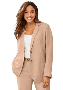 Jessica London Women's Plus Size Linen Blazer - Picture 1 of 22