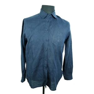 Abito uomo Crown Linen Designs 100% lino blu navy camicia con bottoni manica lunga taglia M - Foto 1 di 10