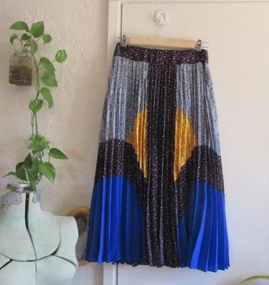 Coach Skirt Pleated Chiffon Multicolor Side Zip Midi Skirt Designer MSRP $395, 6 - Image 1 of 4