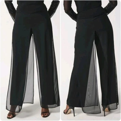 Joseph Ribkoff Chiffon Overlay Wide Leg Pant Black High Waist Womens 8 Trouser  - Image 1 of 4