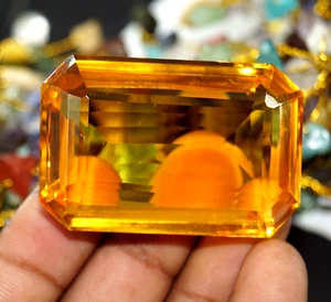 200 Ct Brazilian GIE Certified Natural Shiny Citrine Emerald Cut Loose Gemstone - Picture 1 of 7