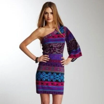 Hale Bob Jeweled One Shoulder dress ( S ) Fall Animal Print Silk Worn 1 Time Euc - Image 1 of 4