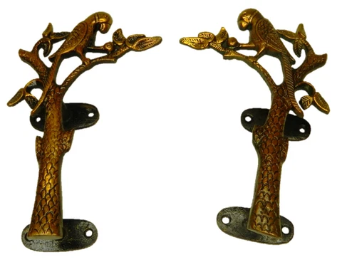 Parrot on Tree Design Vintage Style Handmade Brass Door Handles Wardrobe Pulls Cover