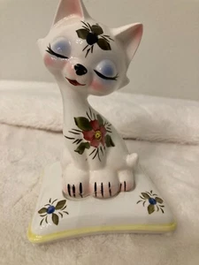 Vintage Keramik Katze sitzend auf Kissen Salz & Pfefferstreuer Set kitschig - Bild 1 von 5