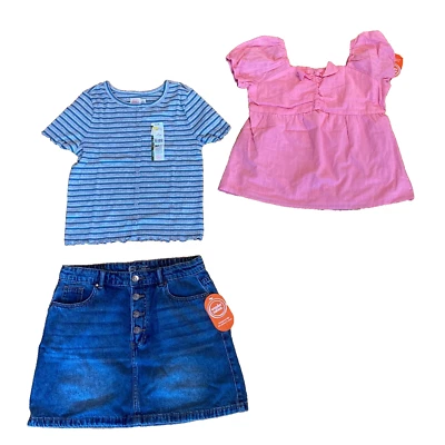 NEW girl 14-16 denim skirt / babydoll top / rib top  Spring Summer clothes - Image 1 of 4