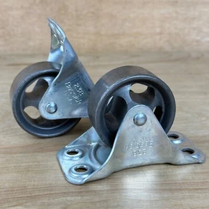 (Stck-2) Schwerlast Eisen 2,5" Stahlräder starre nicht drehbare Platte Rolle Made USA - Bild 1 von 11