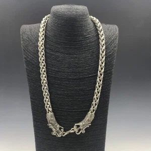 Collana cinese antica argento tibetano intagliata a mano testa di drago arte collana - Foto 1 di 6
