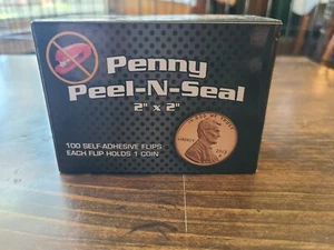SINGLE box of 100 SELF ADHESIVE BCW PENNY Peel-N-Seal 2 x 2 COIN FLIPS - Picture 1 of 2