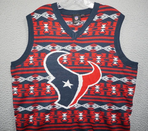 NFL Houston Texans Mens Size L Sweater Vest Acrylic Sleeveless Colorful Football Cover