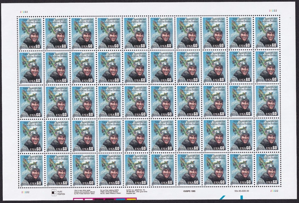 Scott #2998 Eddie Rickenbacker (Pilot) Sheet of 50 Stamps - MNH P#22222 - Image 1 of 1