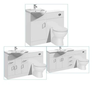 Vanity Unit Combined Sink Toilet Bathroom Suite Furniture WC Set & Cistern White - Picture 1 of 43