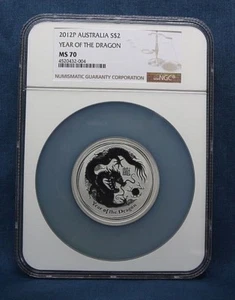 2012-P AUSTRALIA LUNAR  2 OZ. YEAR OF THE DRAGON  NGC MS70 ** RARE **  - Picture 1 of 2