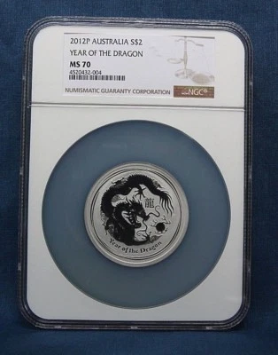 2012-P AUSTRALIA LUNAR  2 OZ. YEAR OF THE DRAGON  NGC MS70 ** RARE **  - Image 1 of 2