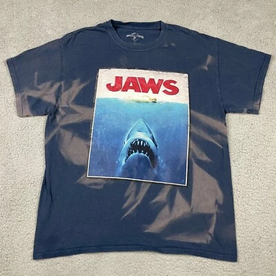 Jaws Tshirt Adult Large Blue Movie Universal Studios Men's Fade Custom Shark* - Image 1 of 4
