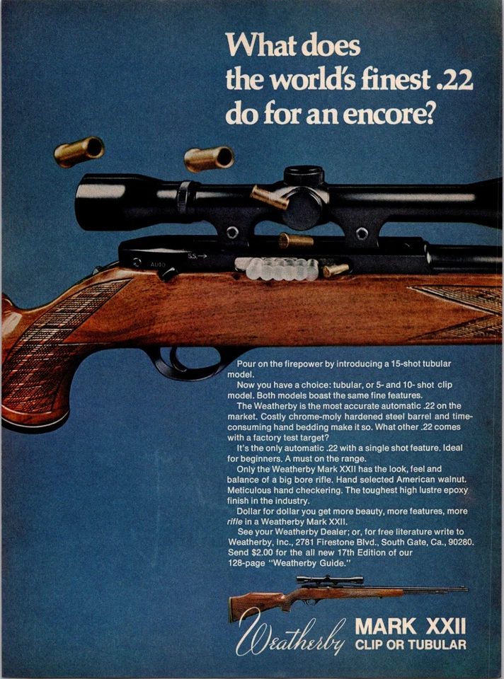 Weatherby Mark XXII Clip Or Tubular-World's Finest .22-Rifle-Vintage Print Ad - Image 1 of 1