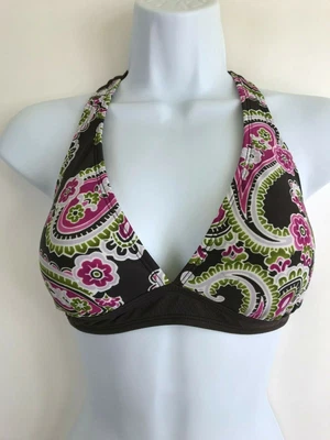 Athleta Brown Banded Multi-Color Paisley Size Small Halter Bikini Top - Image 1 of 4