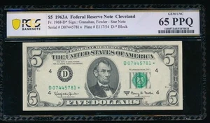 AC 1963A $5 Cleveland STAR FRN PCGS 65PPQ Fr 1968-D* .. Gem Star - Picture 1 of 2