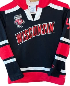 VTG Wisconsin Badgers Black Patched Bucky W Spell Out Hoodie SZ Youth Small 6-7 - Picture 1 of 19