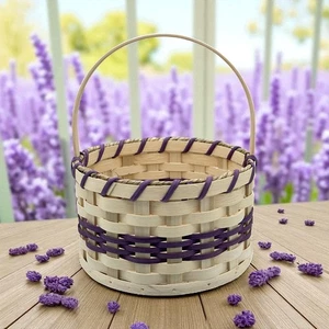 Amish Made Small Easter Basket With Solid Oak Bottom and Handle - Picture 1 of 20