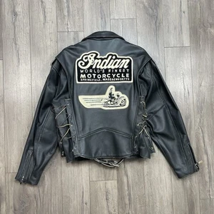 Vintage Indian Motorcycle Patch Black Leather Riding Jacket Sz 3XL Made Canada - Picture 1 of 18