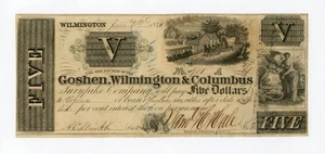 1840 5 $ The Goshen, Wilmington & Columbus Turnpike Co. - Wilmington, OHIO Schein - Bild 1 von 2