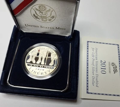 US Mint 2010 Veterans Disabled for Lif Commemorative Siver Dollar,  Proof, OGP - Image 1 of 3