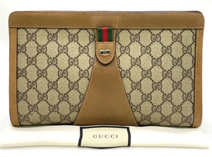Auth Gucci GG PVC Sherry Line 89.01.033 Beige Clutch Bag W/Dustbag NS070090 - Picture 1 of 22