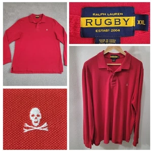 Vintage Ralph Lauren Rugby Skull Crossbones Shirt Men's XXL Red Cotton Excellent - Picture 1 of 16