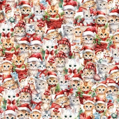 Patchwork Quilting Sewing Fabric Santa Paws Christmas Cats 50x55cm FQ - image 1 of 3