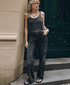 Mikuta The Black Loose Button Fly Black Jeans 100% Cotton Wide Leg $250 MSRP - Picture 1 of 13