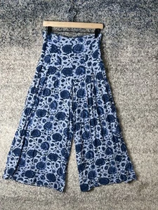 Free People Pants Womens Small Blue Floral Wide Leg Boho High Rise Smocked Waist - Picture 1 of 8