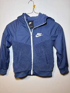 Nike Kids Boys Sportswear Sherpa Windrunner Hooded Jacket Blue Size S - Picture 1 of 4