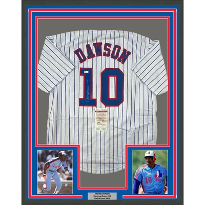 Framed Autographed/Signed Andre Dawson 33x42 Montreal Pinstripe Jersey JSA COA - Image 1 of 2