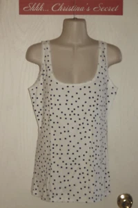 NEW ST JOHNS BAY Camisole Tank Top Cotton White Navy Blue Polka Dots Lace Sz L - Picture 1 of 6