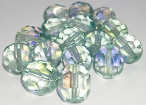 Vintage Round Accent Beads Glass Faceted Transparen Green AB 13mm 16 Piece Lot - Picture 1 of 5
