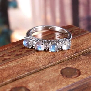 Labradorite Ring Eternity Half Minimalist birthstone Handmade - Picture 1 of 5