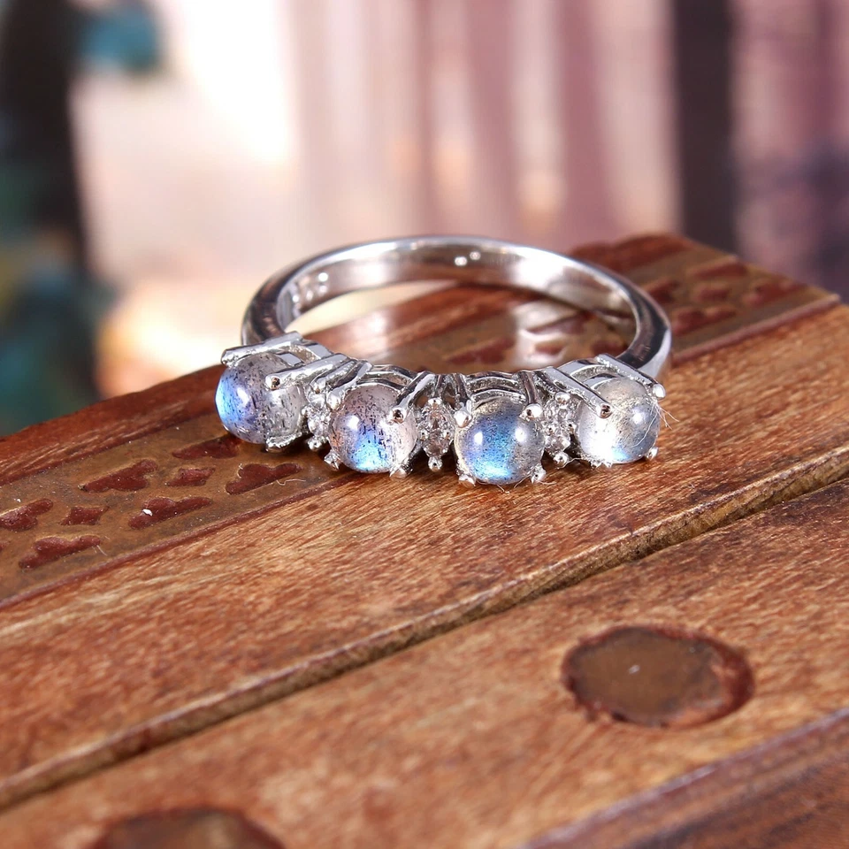 Labradorite Ring Eternity Half Minimalist birthstone Handmade - Image 1 of 4