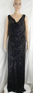 Maxi Vestido Para Mujer Lauren Ralph Lauren Noche Negro Lentejuelas Escote Drapeado 14 - Imagen 1 de 11