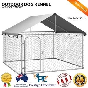 Outdoor Dog Kennel Run Cage Galvanized Steel Fencing Pet Playpen Enclosure +Roof - Picture 1 of 7