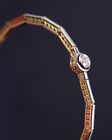 Art Deco Bezel Diamond Link Bracelet Old European Cut Platinum and Gold 7"