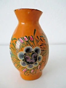 Vintage Handmade Hand Painted Orange Gourd Vase Floral Design 5.5" AZ23 - Picture 1 of 7