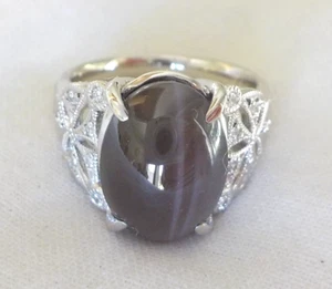 Platinum 7.66ct Cats Eye Chrysoberyl 0.13ct Diamond Ring - 9.90 gms, Sz 6.25 - Picture 1 of 12