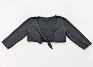 BCX Girl Girls Crop Top Black Long Sleeve V-neck Tie Front Size M 8-10 Stretch - Picture 1 of 15